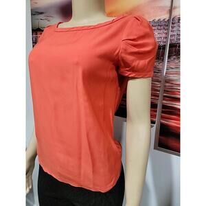 Maje Size 2 Women's Puff Sleeve Orange Top Blouse #C